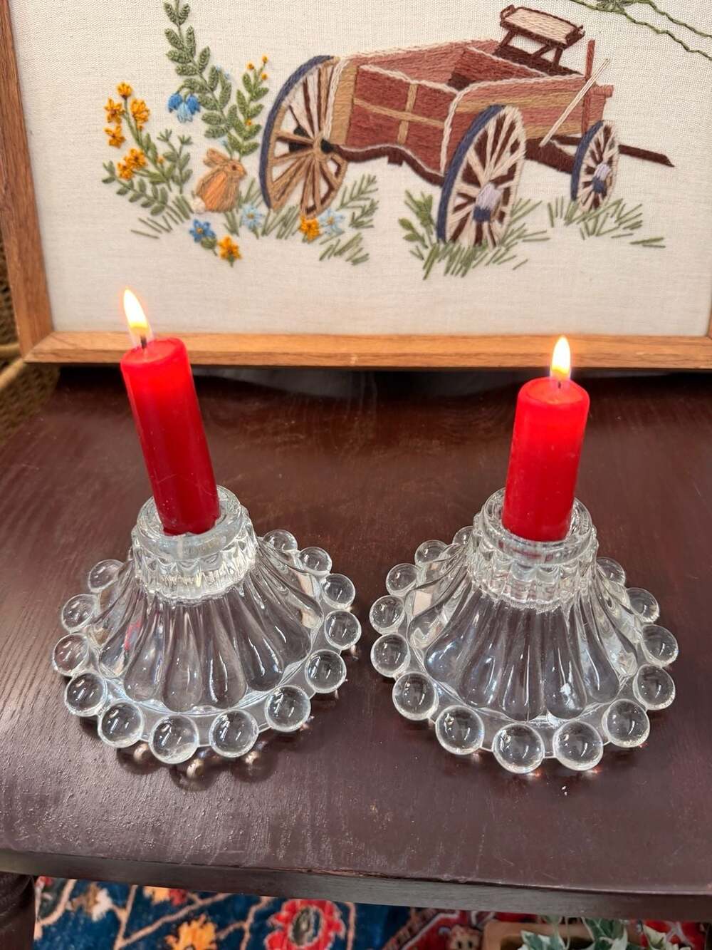 Vintage MCM Classy Glass Boopie Candlestick Tea light Holders Anchor Hocking